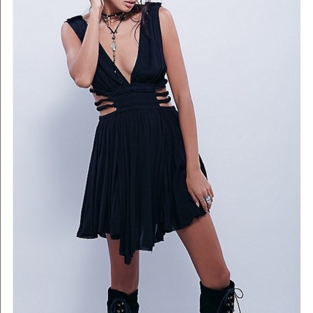 Free People Extratropical Mini Dress Black Gauze Cutout OB411135 Size XS